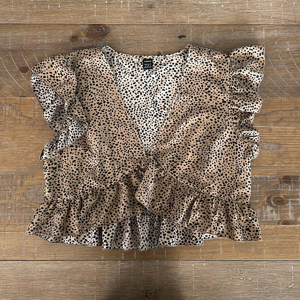SHEIN Brown Animal Print Short Sleeve Top - Picture 1 of 7